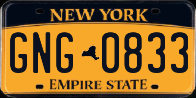 NY license plate GNG0833