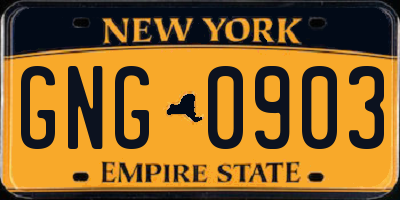 NY license plate GNG0903