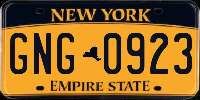 NY license plate GNG0923