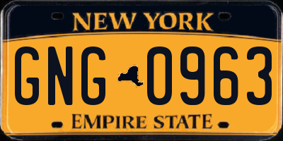 NY license plate GNG0963