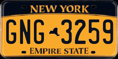 NY license plate GNG3259