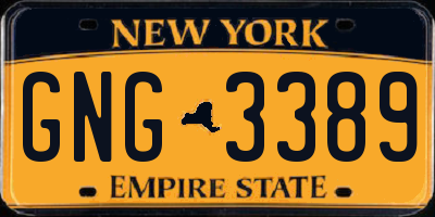 NY license plate GNG3389
