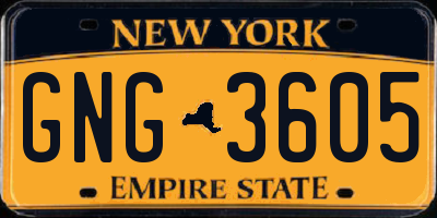 NY license plate GNG3605