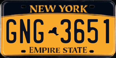 NY license plate GNG3651