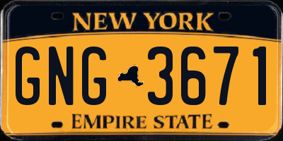 NY license plate GNG3671