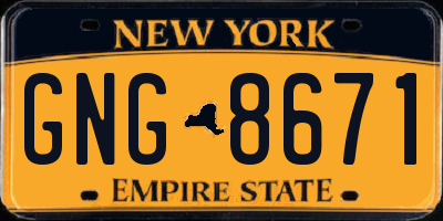 NY license plate GNG8671