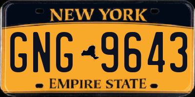 NY license plate GNG9643