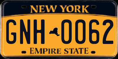 NY license plate GNH0062