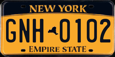 NY license plate GNH0102
