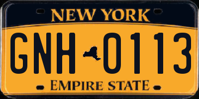 NY license plate GNH0113