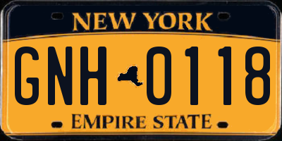 NY license plate GNH0118