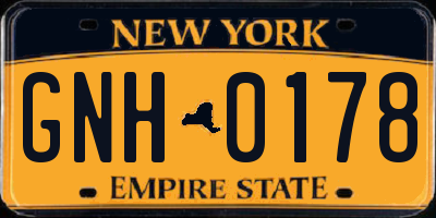 NY license plate GNH0178
