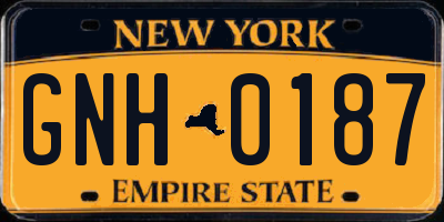 NY license plate GNH0187