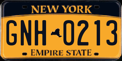 NY license plate GNH0213