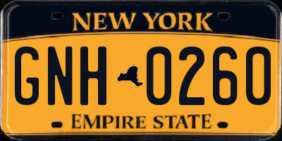 NY license plate GNH0260