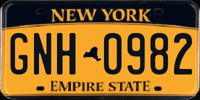 NY license plate GNH0982