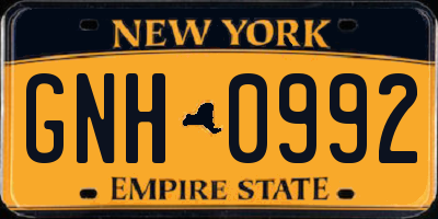 NY license plate GNH0992
