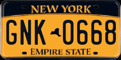 NY license plate GNK0668