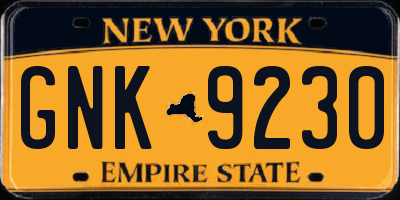 NY license plate GNK9230
