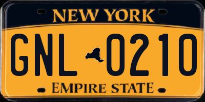 NY license plate GNL0210