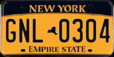 NY license plate GNL0304