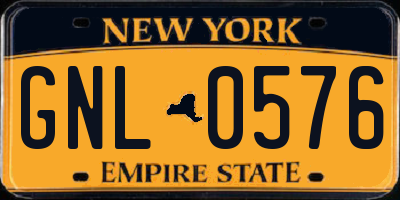 NY license plate GNL0576