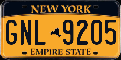 NY license plate GNL9205