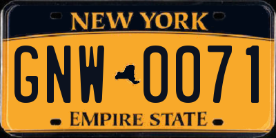 NY license plate GNW0071