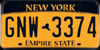 NY license plate GNW3374