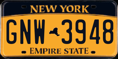 NY license plate GNW3948
