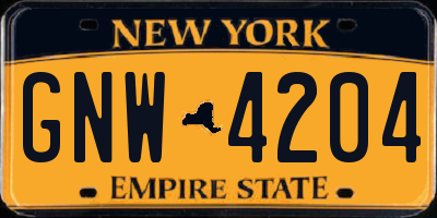 NY license plate GNW4204