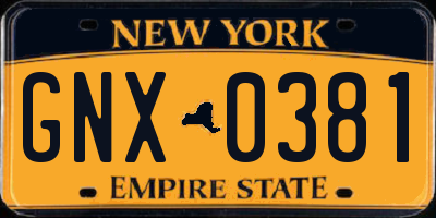 NY license plate GNX0381