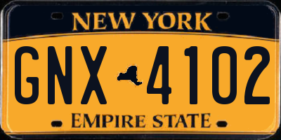 NY license plate GNX4102