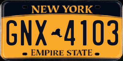 NY license plate GNX4103