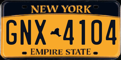 NY license plate GNX4104