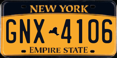 NY license plate GNX4106