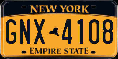 NY license plate GNX4108