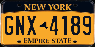NY license plate GNX4189
