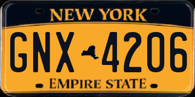 NY license plate GNX4206
