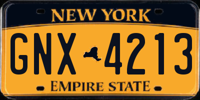 NY license plate GNX4213
