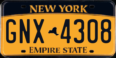 NY license plate GNX4308