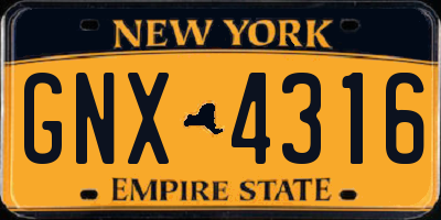 NY license plate GNX4316