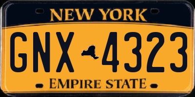 NY license plate GNX4323
