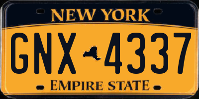 NY license plate GNX4337