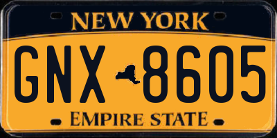 NY license plate GNX8605