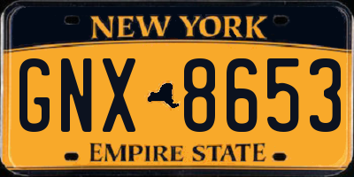 NY license plate GNX8653