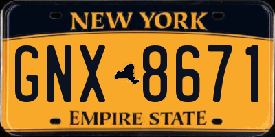 NY license plate GNX8671