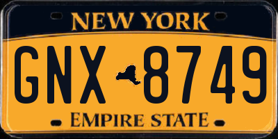 NY license plate GNX8749