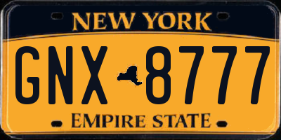 NY license plate GNX8777