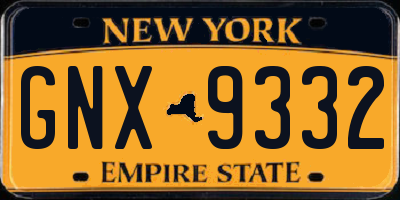NY license plate GNX9332